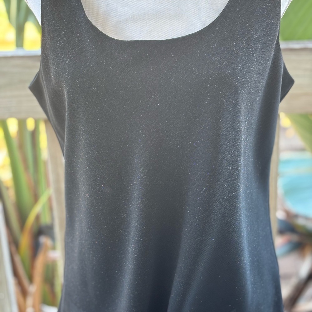 Jeffrey&Dara Black Glitter Sheer Overlay Scoop Neck Sleeveless Camisole Sz M